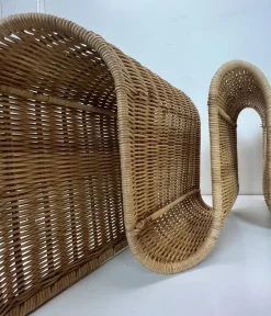 Mid-Century Rattan Zeitschriftenhalter zur Wandmontage, 1970er