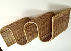 Mid-Century Rattan Zeitschriftenhalter zur Wandmontage, 1970er