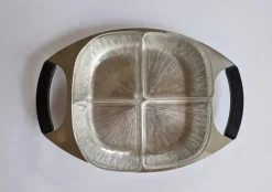 Mid-Century Servierteller aus Edelstahl & Glas von Cromargan, Deutschland, 1972