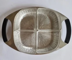 Mid-Century Servierteller aus Edelstahl & Glas von Cromargan, Deutschland, 1972