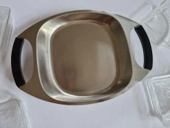 Mid-Century Servierteller aus Edelstahl & Glas von Cromargan, Deutschland, 1972