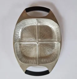 Mid-Century Servierteller aus Edelstahl & Glas von Cromargan, Deutschland, 1972