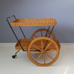 Mid-Century Servierwagen aus Metall, Holz & Kautschuk, 1950er