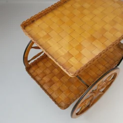 Mid-Century Servierwagen aus Metall, Holz & Kautschuk, 1950er