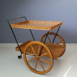 Mid-Century Servierwagen aus Metall, Holz & Kautschuk, 1950er