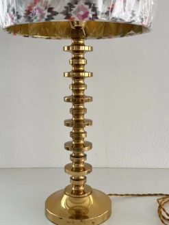 Mid-Century Tischlampe aus Messing mit Ikat Schirm, 1970er