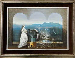 Mihailo Djokovic Tikalo, Surrealistische Komposition, 1982, Öl auf Leinwand, Gerahmt