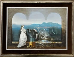 Mihailo Djokovic Tikalo, Surrealistische Komposition, 1982, Öl auf Leinwand, Gerahmt
