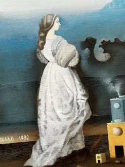 Mihailo Djokovic Tikalo, Surrealistische Komposition, 1982, Öl auf Leinwand, Gerahmt