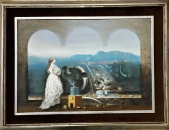 Mihailo Djokovic Tikalo, Surrealistische Komposition, 1982, Öl auf Leinwand, Gerahmt
