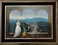 Mihailo Djokovic Tikalo, Surrealistische Komposition, 1982, Öl auf Leinwand, Gerahmt