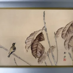 Mimoto, Singvogel, 1970er, Seidenmalerei, gerahmt