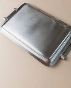 Minimalistische Vintage Edelstahl Trinkbecher mit Tablett, Italien, 1970er, 7 . Set
