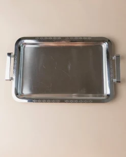 Minimalistische Vintage Edelstahl Trinkbecher mit Tablett, Italien, 1970er, 7 . Set