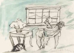 Mino Maccari, Giuditta, Akt-, Kohle- und Aquarellzeichnung, 1965