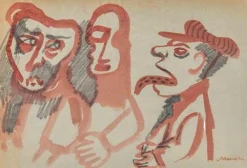 Mino Maccari, Infame, 1930er, Kohle und Aquarell Zeichnung