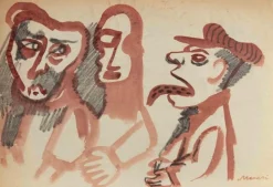 Mino Maccari, Infame, 1930er, Kohle und Aquarell Zeichnung