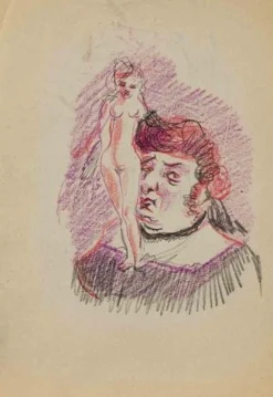 Mino Maccari, The Dream, Akt, Kohle und Pastell Zeichnung, 1950er