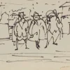 Mino Maccari, The Gentlemen Zeichnung, Modernes Aquarell auf Papier, 1950er
