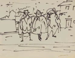 Mino Maccari, The Gentlemen Zeichnung, Modernes Aquarell auf Papier, 1950er