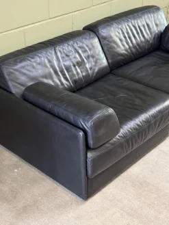 Modell DS-76 Schlafsofa und Sofa aus Schwarzem Leder von de Sede, 1980er, 2er Set