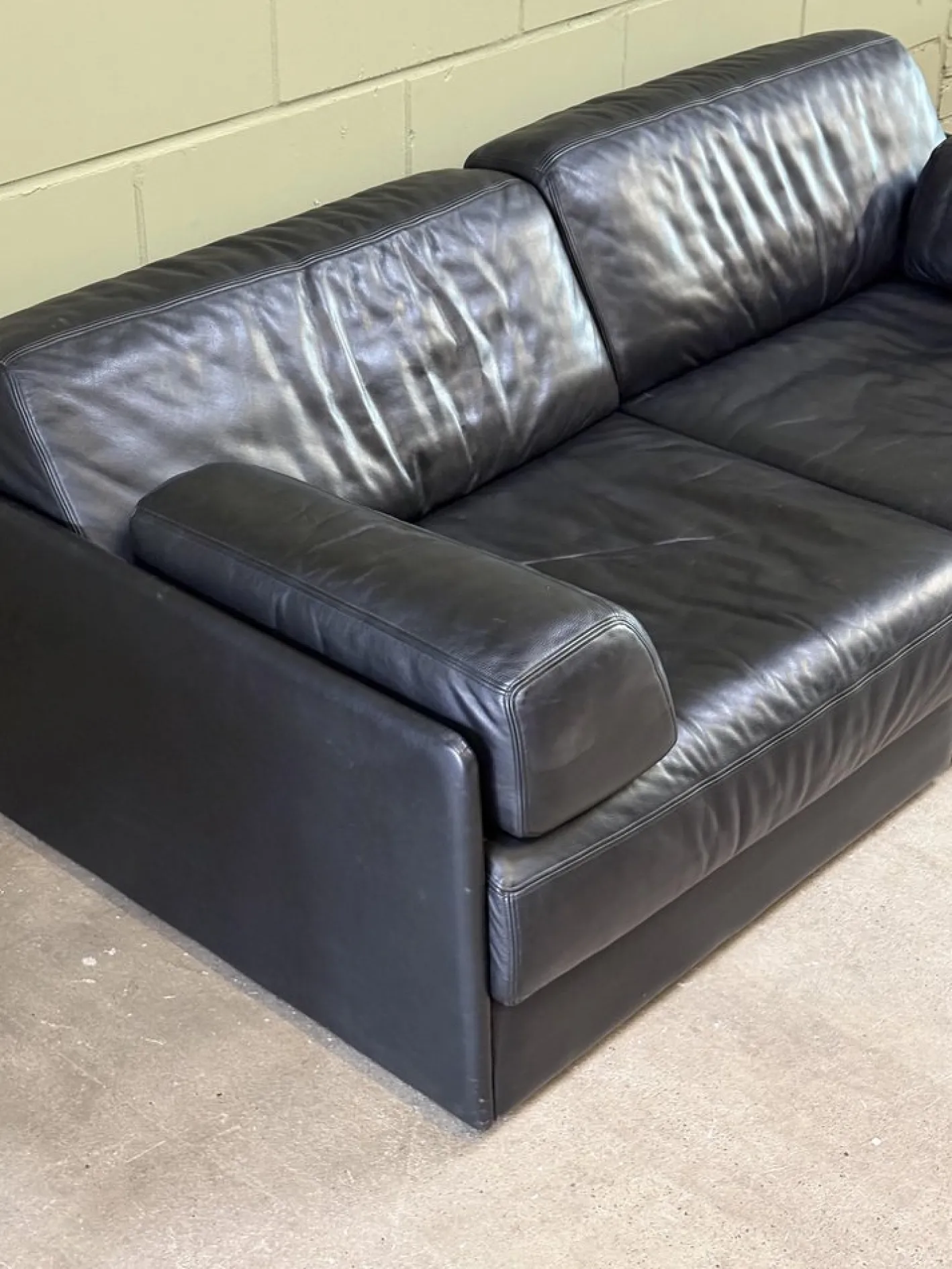 Modell DS-76 Schlafsofa und Sofa aus Schwarzem Leder von de Sede, 1980er, 2er Set