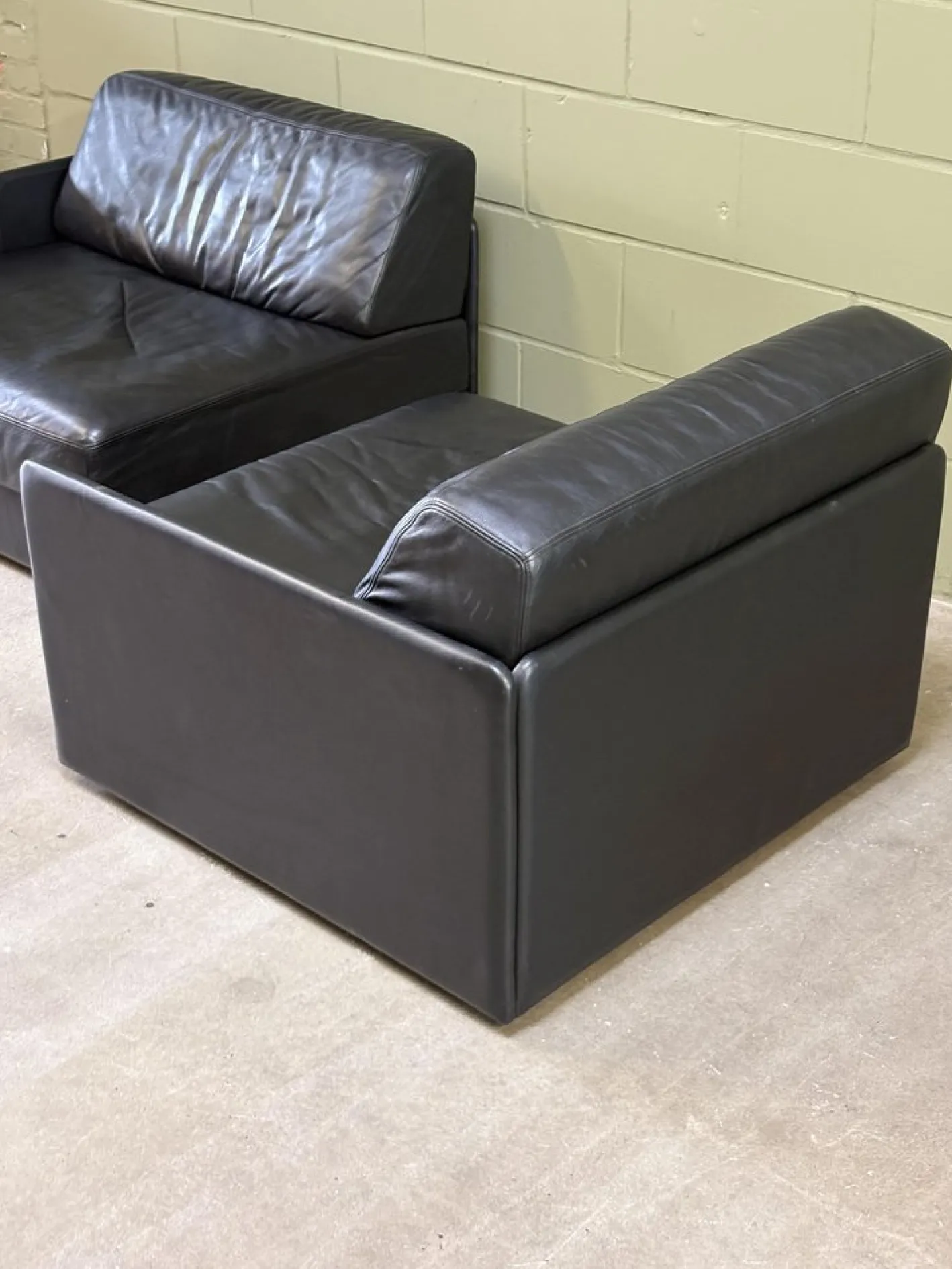 Modell DS-76 Schlafsofa und Sofa aus Schwarzem Leder von de Sede, 1980er, 2er Set
