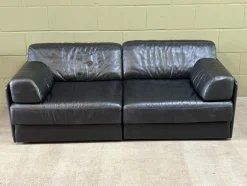 Modell DS-76 Schlafsofa und Sofa aus Schwarzem Leder von de Sede, 1980er, 2er Set
