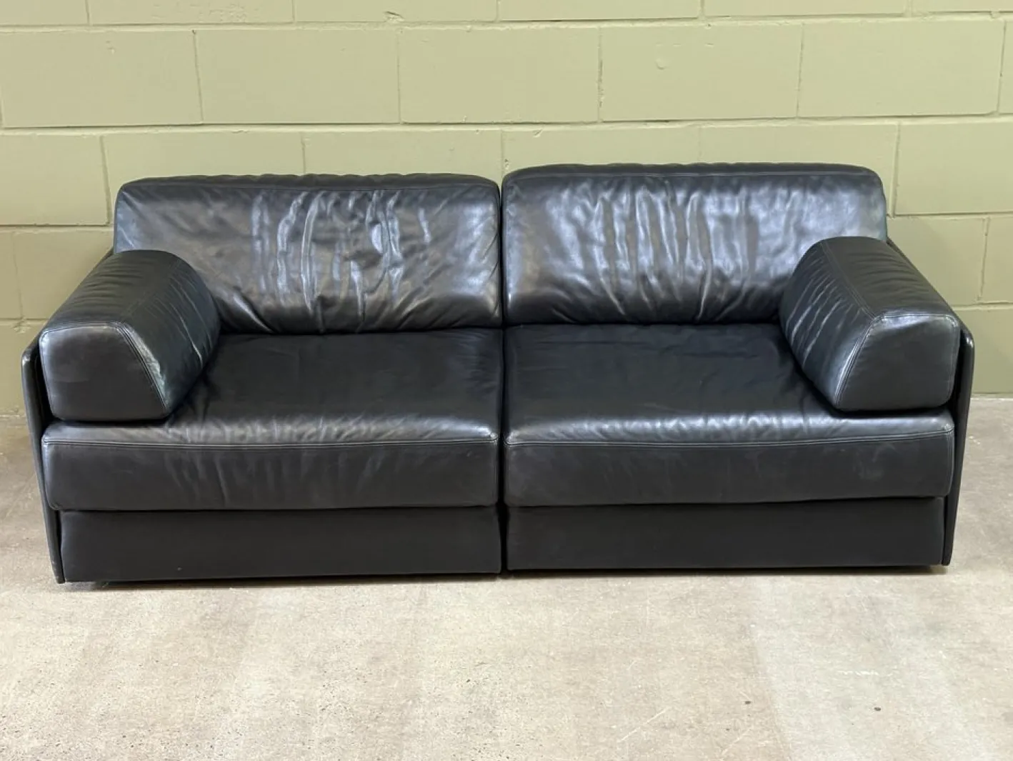 Modell DS-76 Schlafsofa und Sofa aus Schwarzem Leder von de Sede, 1980er, 2er Set