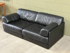 Modell DS-76 Schlafsofa und Sofa aus Schwarzem Leder von de Sede, 1980er, 2er Set