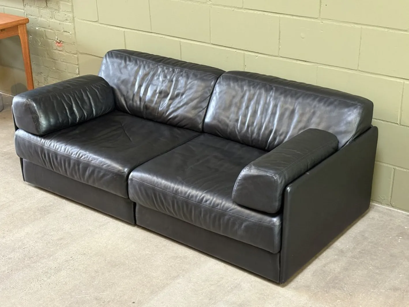 Modell DS-76 Schlafsofa und Sofa aus Schwarzem Leder von de Sede, 1980er, 2er Set