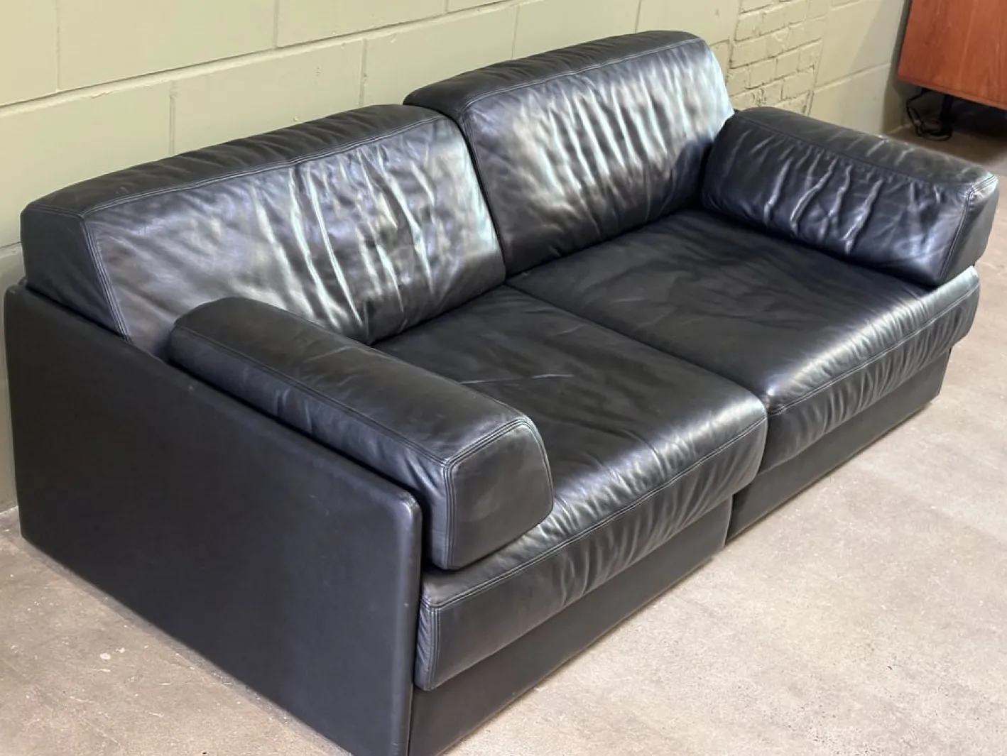 Modell DS-76 Schlafsofa und Sofa aus Schwarzem Leder von de Sede, 1980er, 2er Set