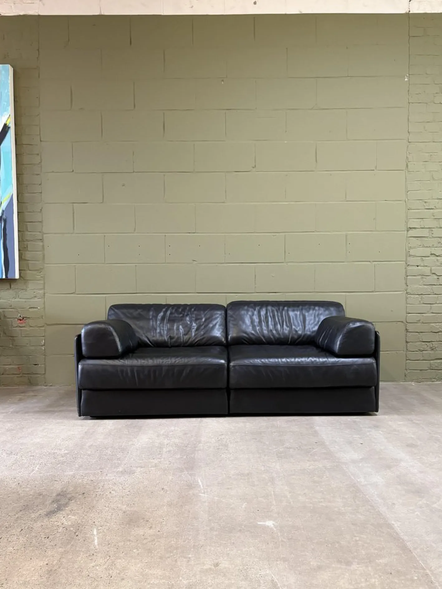 Modell DS-76 Schlafsofa und Sofa aus Schwarzem Leder von de Sede, 1980er, 2er Set