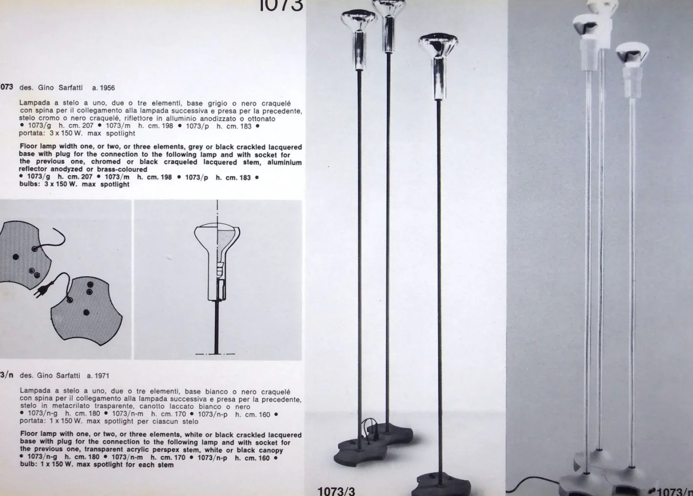 Modell 1073/3 Stehlampe von Gino Sarfatti für Arteluce, 1950er