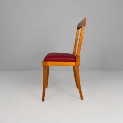 Moderne italienische Mid-Century Holzstühle mit burgunderrotem Himmel, 1940er, 6er Set
