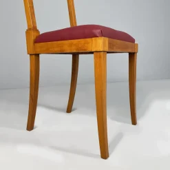 Moderne italienische Mid-Century Holzstühle mit burgunderrotem Himmel, 1940er, 6er Set