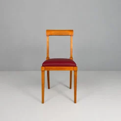 Moderne italienische Mid-Century Holzstühle mit burgunderrotem Himmel, 1940er, 6er Set
