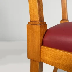 Moderne italienische Mid-Century Holzstühle mit burgunderrotem Himmel, 1940er, 6er Set