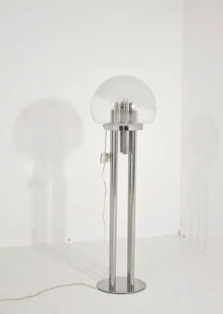 Moderne italienische Mid-Century Space Age Stehlampe aus Chrom & Muranoglas, 1970er