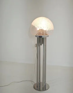 Moderne italienische Mid-Century Space Age Stehlampe aus Chrom & Muranoglas, 1970er