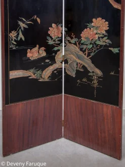 Moderner chinesischer Mid-Century Wandschirm mit Landschaft & Vögeln, 1940