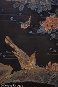 Moderner chinesischer Mid-Century Wandschirm mit Landschaft & Vögeln, 1940