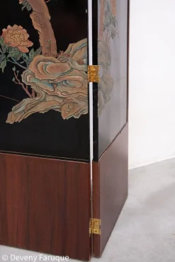 Moderner chinesischer Mid-Century Wandschirm mit Landschaft & Vögeln, 1940