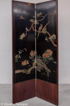 Moderner chinesischer Mid-Century Wandschirm mit Landschaft & Vögeln, 1940