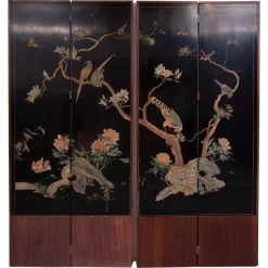 Moderner chinesischer Mid-Century Wandschirm mit Landschaft & Vögeln, 1940