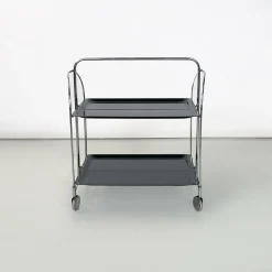 Moderner italienischer Mid-Century Servierwagen aus Metall & schwarzem Kunststoff, 1960er