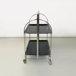 Moderner italienischer Mid-Century Servierwagen aus Metall & schwarzem Kunststoff, 1960er