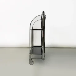Moderner italienischer Mid-Century Servierwagen aus Metall & schwarzem Kunststoff, 1960er
