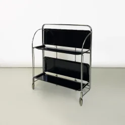 Moderner italienischer Mid-Century Servierwagen aus Metall & schwarzem Kunststoff, 1960er