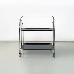 Moderner italienischer Mid-Century Servierwagen aus Metall & schwarzem Kunststoff, 1960er